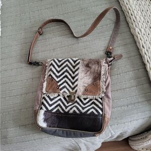 Myra Bag Brown and Black Rugs and Patches Crossbody Bag